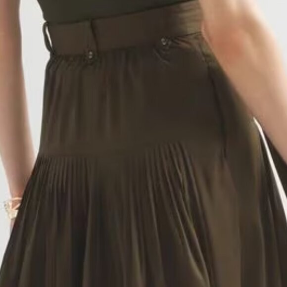 WHBM $120 WITH POCKETS Belted Utility Midi Skirt Olive Sergeant 12 RUNS SMALL 10 - Picture 7 of 9